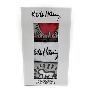 Keith Haring Crew Socks Mens 3 Pairs 80s Pop Art Rainbow Striped Fun Gift Heart